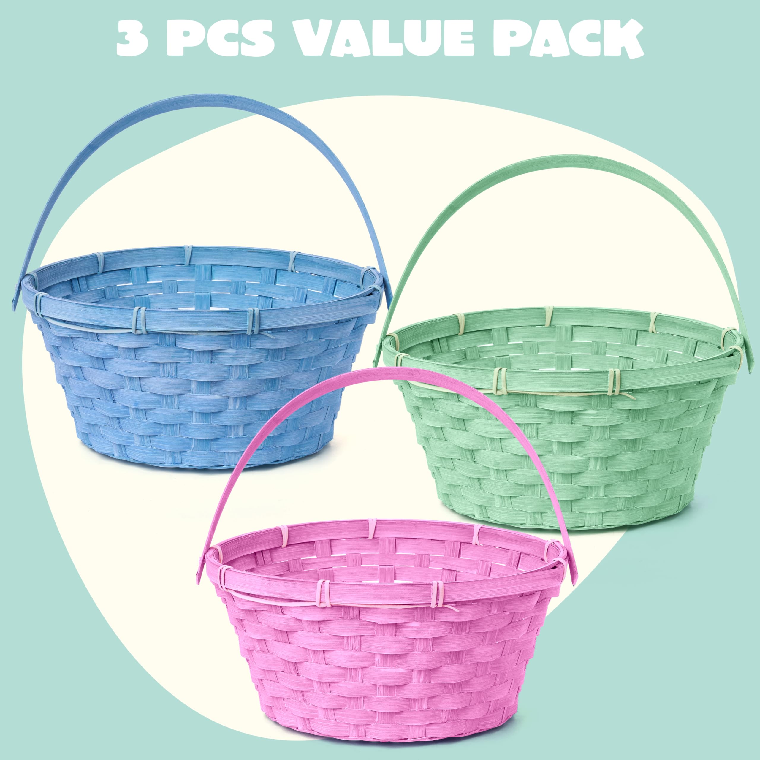 JOYIN pink round Easter basket with handle for gifts and treats.