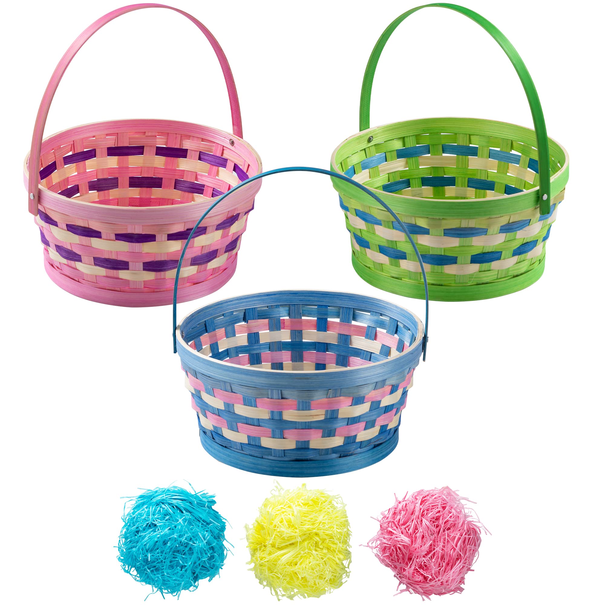 JOYIN Easter baskets with open top, showing woven texture and easy egg collection.