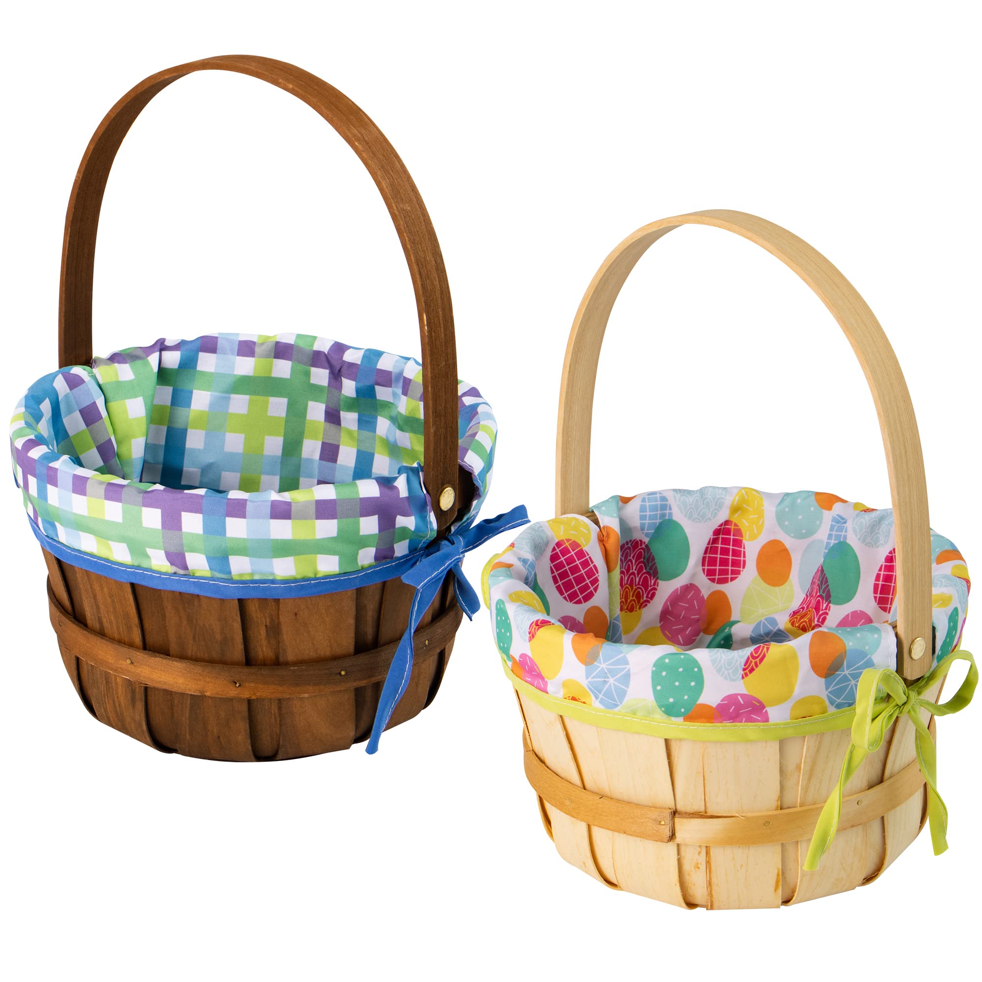JOYIN woven woodchip basket with lining, sturdy handle for easy carrying.