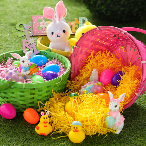 JOYIN Easter party setup with baskets and grass shreds