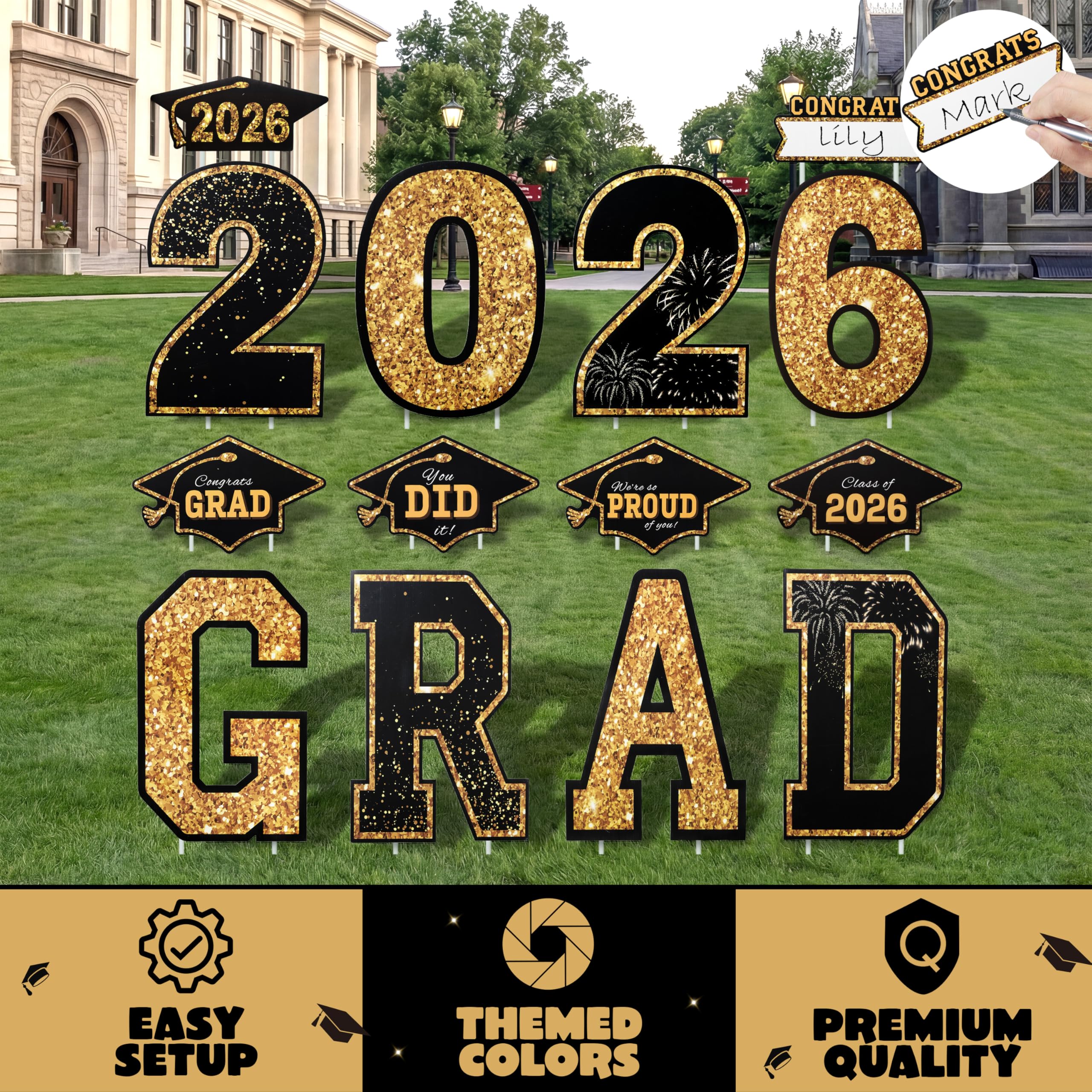JOYIN GRAD and 2026 sign adds festive flair and easy recognition.
