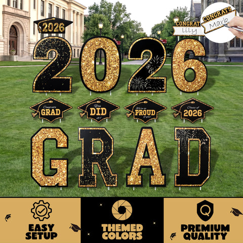 JOYIN GRAD and 2026 sign adds festive flair and easy recognition.