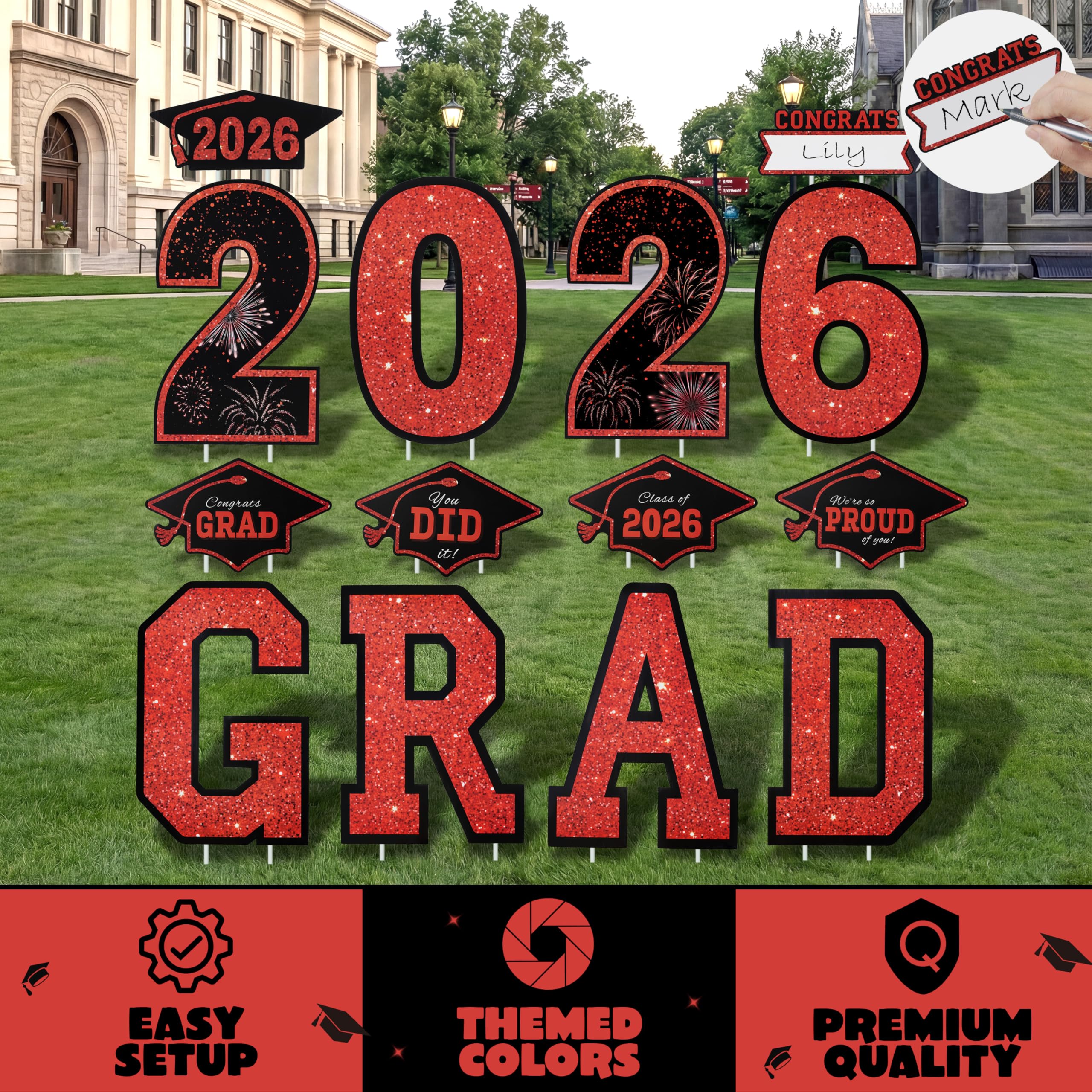 JOYIN graduation cap sign 15-inch, clear visibility for outdoor events.