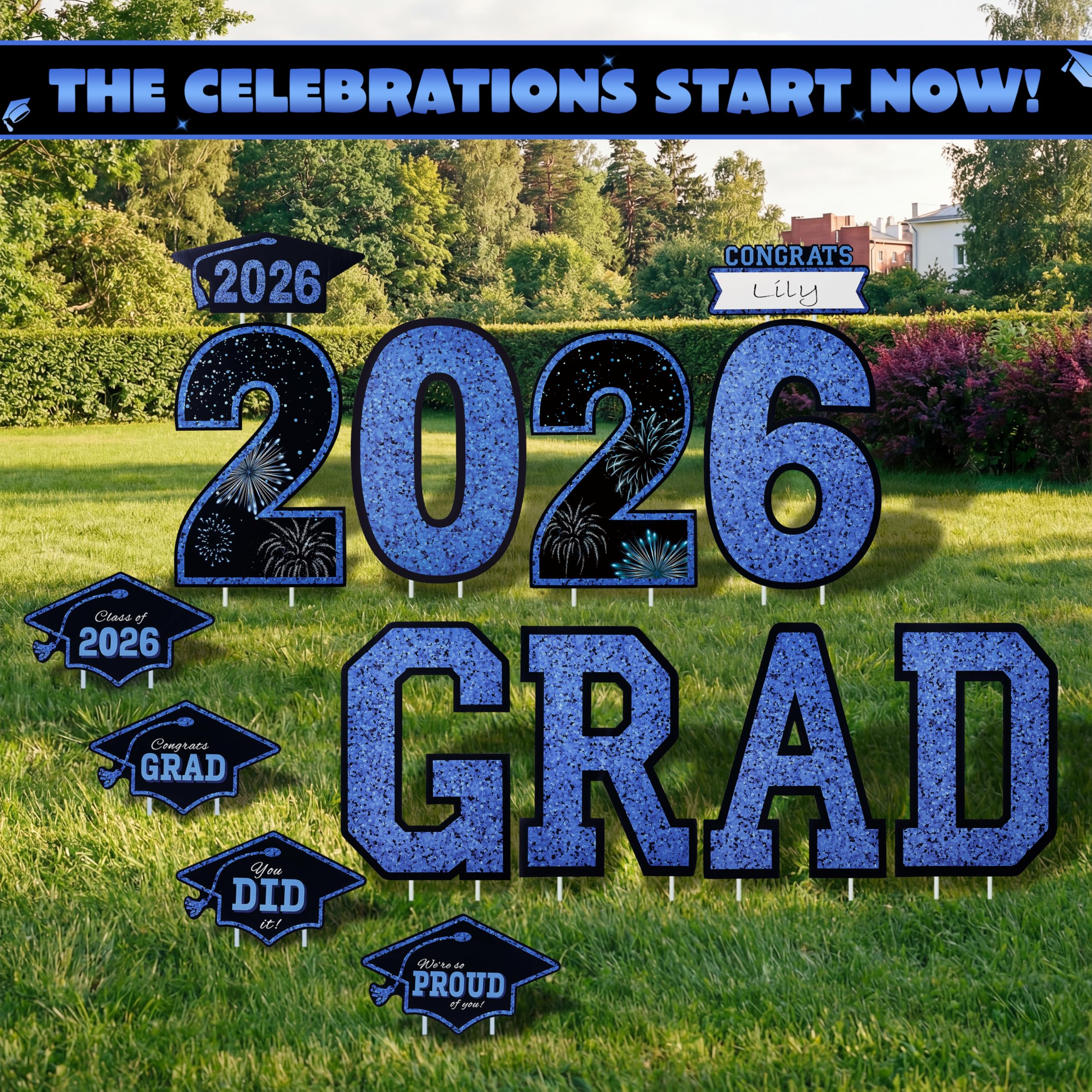 JOYIN black blue design yard signs add elegant college party ambiance