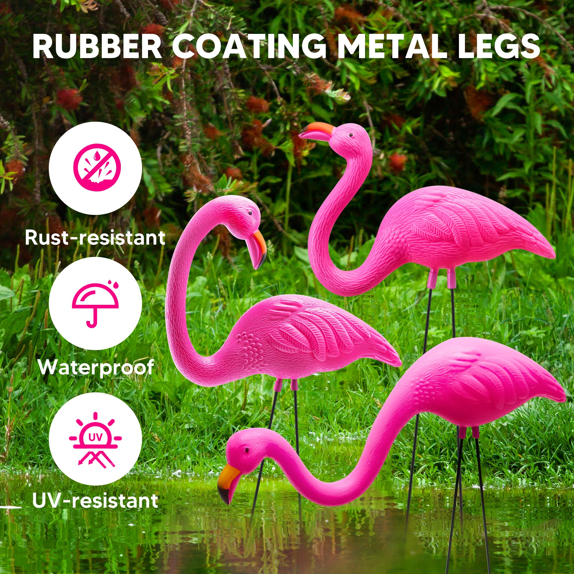 JOYIN three-pose flamingo set creates playful yard scenes for luau parties.