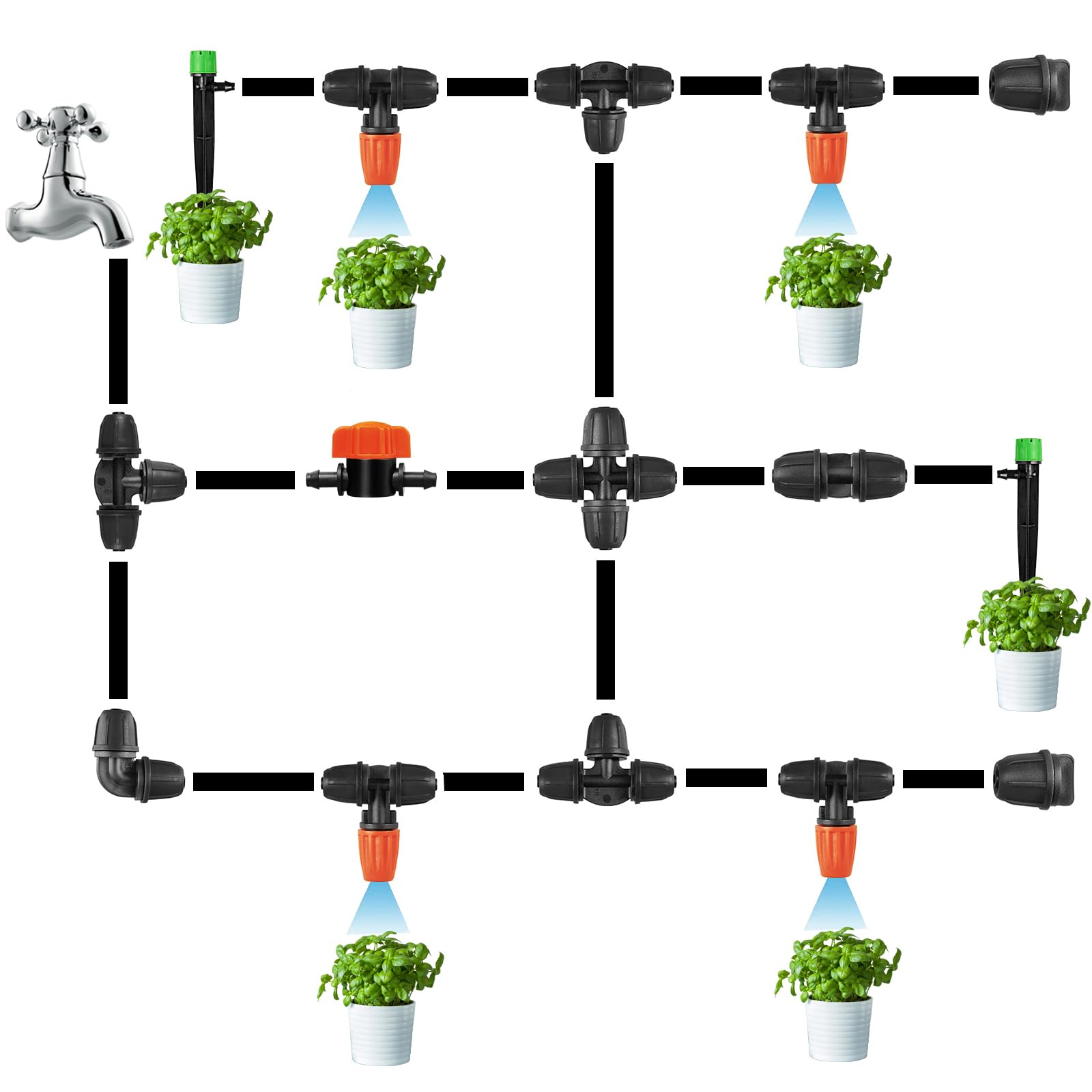 JOYPRO garden irrigation system pictured for flexible lawn and plant watering