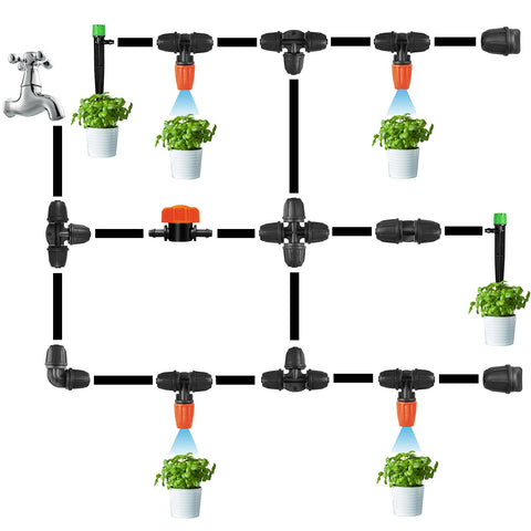 JOYPRO garden irrigation system pictured for flexible lawn and plant watering