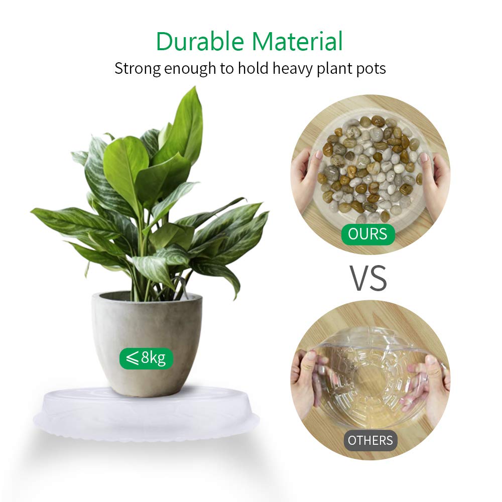 JOYSEUS thick, durable plastic saucer resists cracking under heavy pots