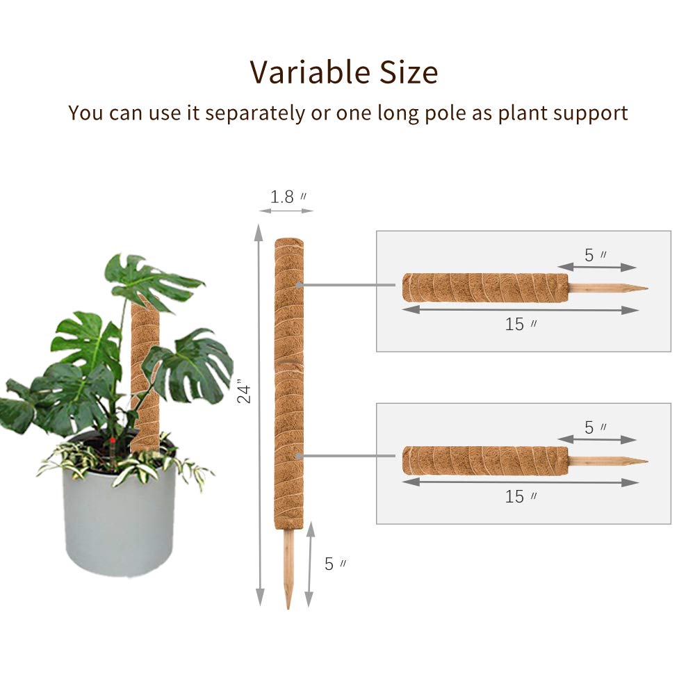 Joyseus coir totem pole with wood tip for easy soil insertion.