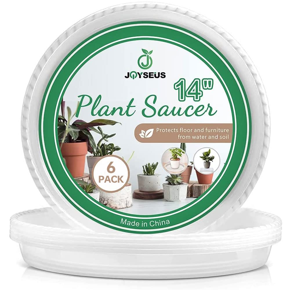 JOYSEUS Plant Saucers 14-inch clear tray for sturdy indoor and outdoor pots