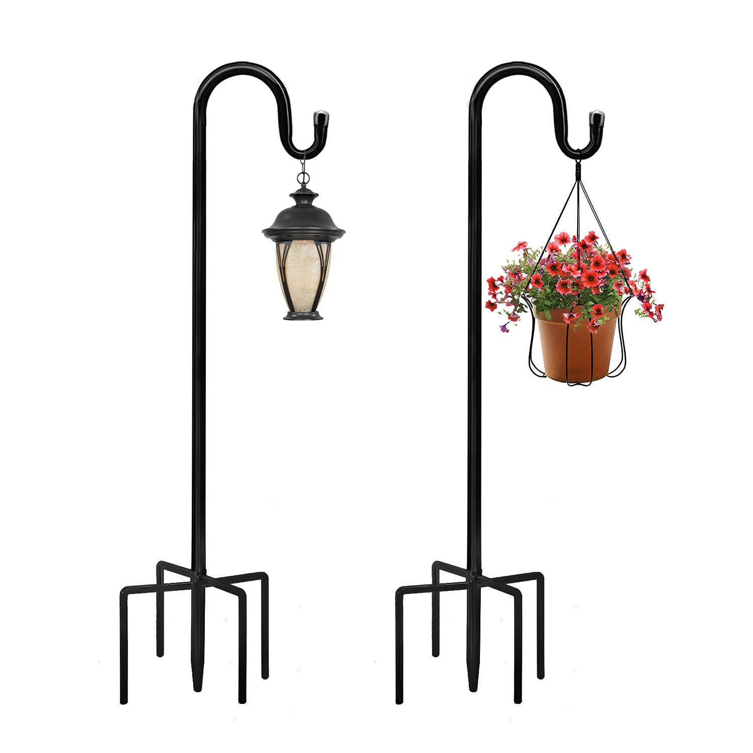 JOYSEUS 2-pack 48-inch shepherd hooks sturdy for solar lights and baskets.