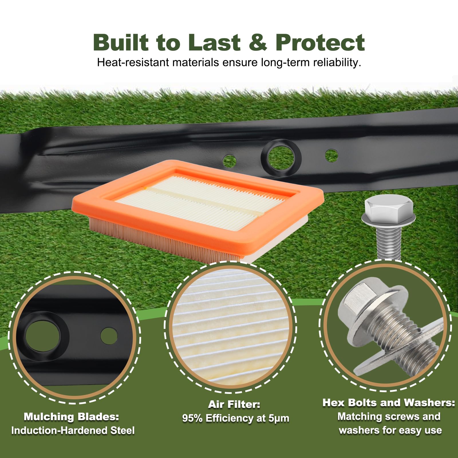 Joytrace spark plug included for reliable ignition during mowing