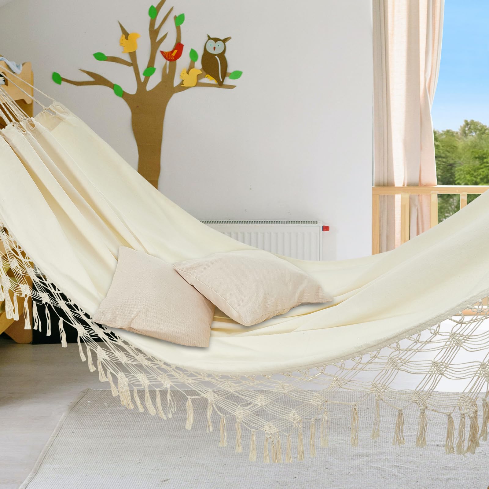 JoyView beige hammock finish blends with outdoor spaces.