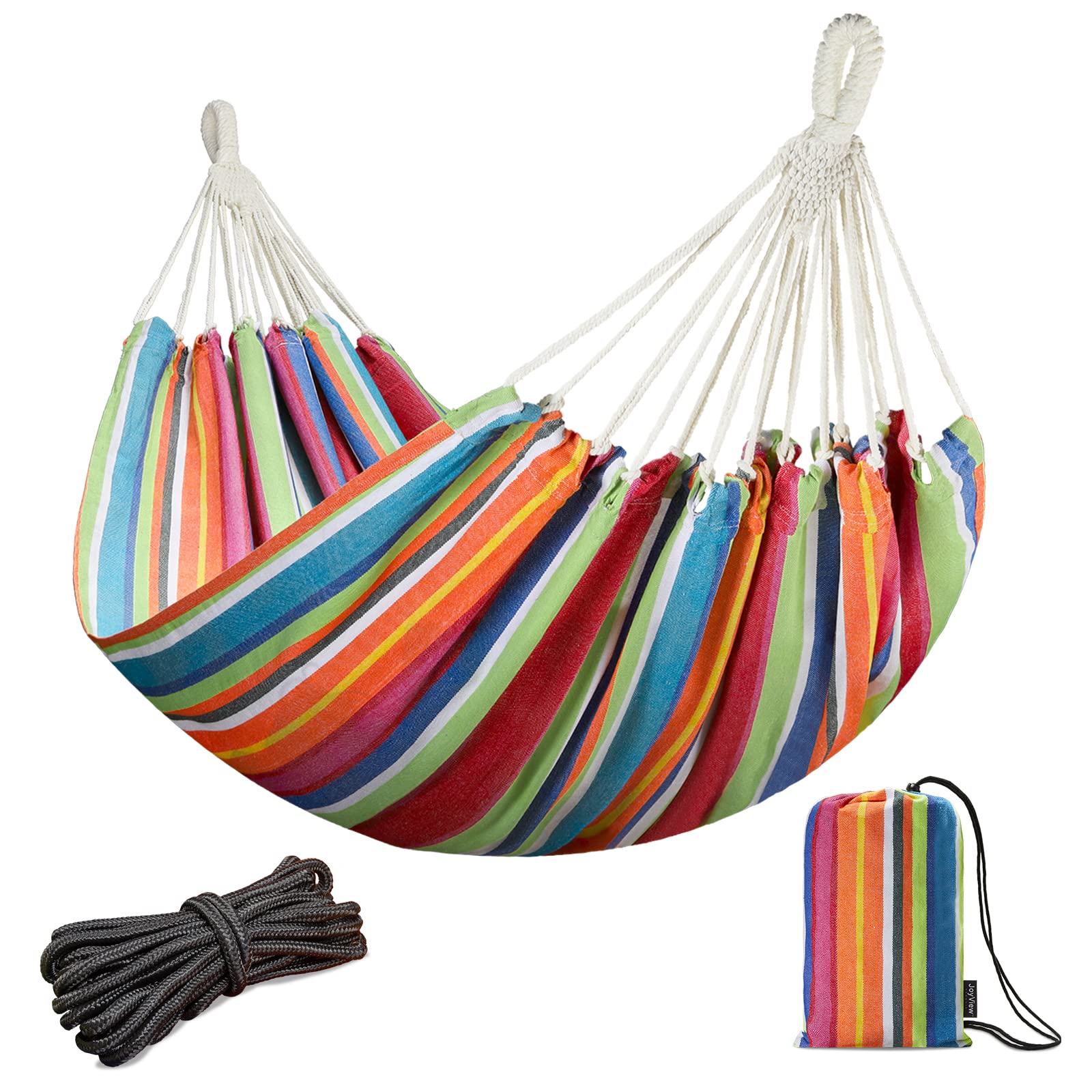 JoyView Brazilian double hammock cotton weave ends for cozy outdoor lounging.