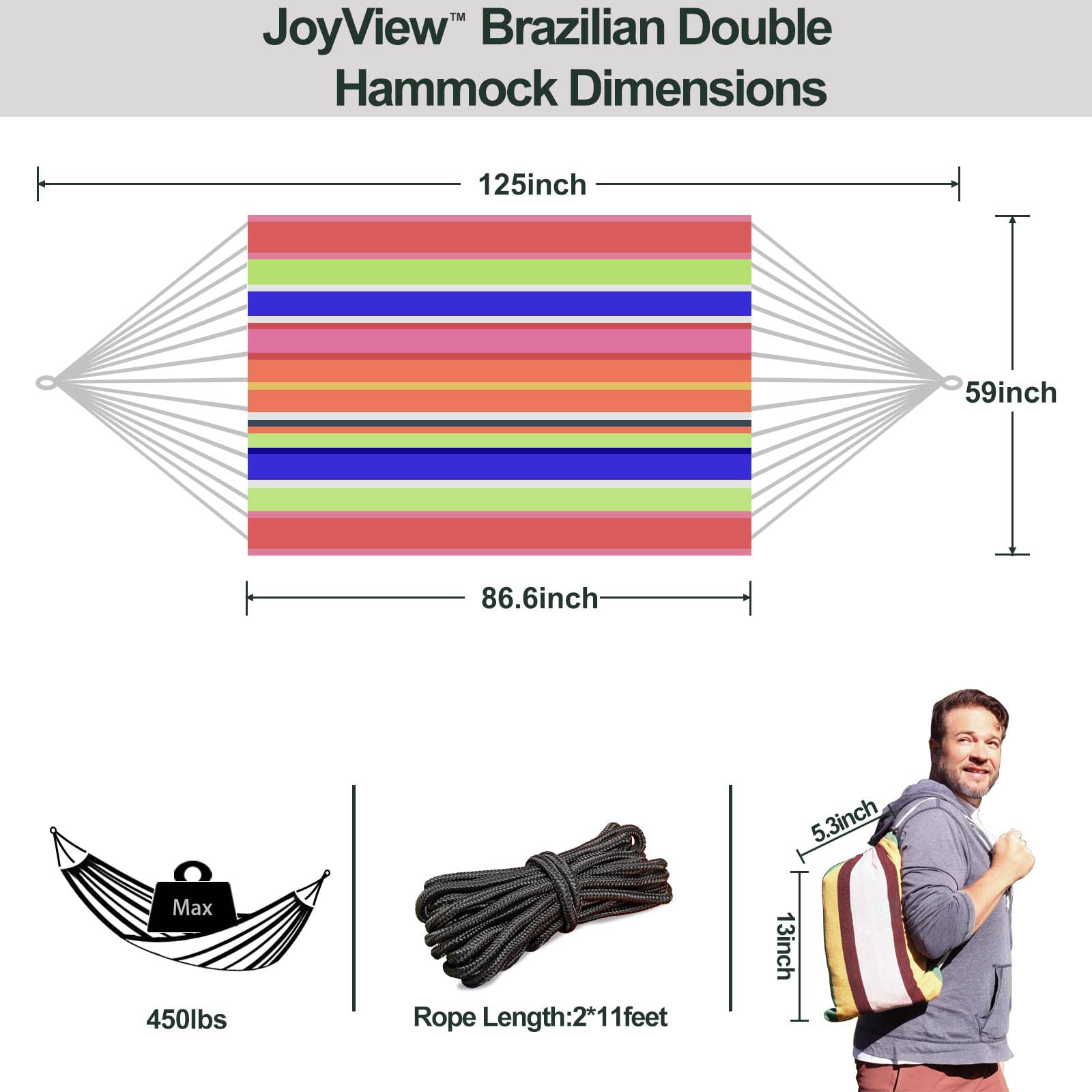 JoyView Brazilian double hammock end rope weave demonstrates durable support.