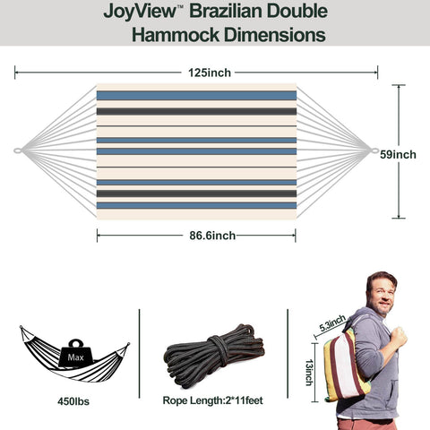 JoyView hammock rope-end detail, hand-woven loops support up to 450 pounds.