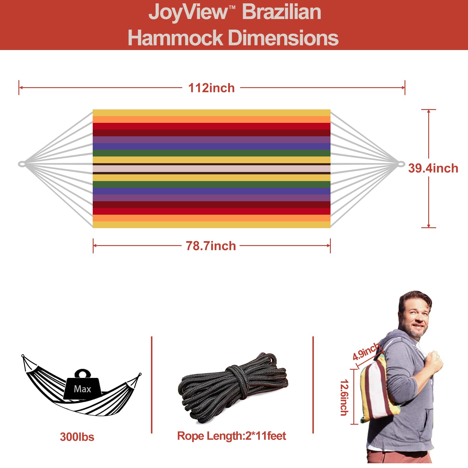 JoyView hammock fabric close-up highlights skin-friendly, breathable cotton/polyester for comfort.