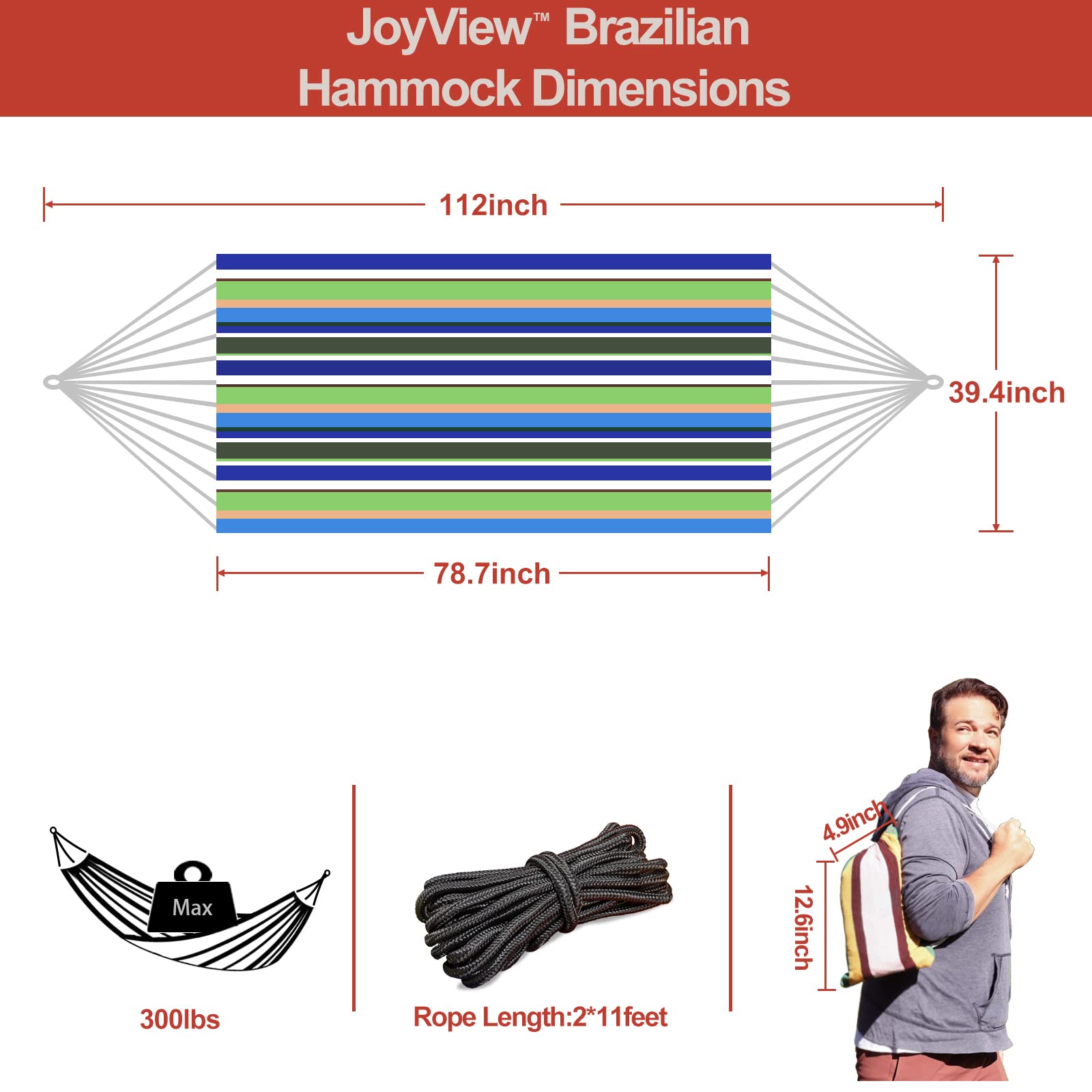 JoyView rope-end detail shows 12-rope construction for secure support