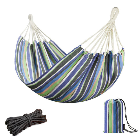 JoyView Brazilian hammock bed in blue-green stripes for comfortable solo lounging outdoors