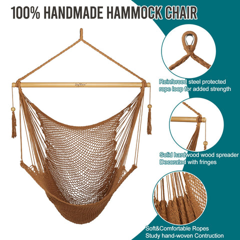 JoyView Caribbean hammock chair full length demonstrates extra-large seating area.