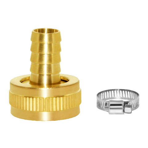 Joywayus brass swivel connector with 5/8 barb and 3/4 F GHT for leak-resistant hookups.