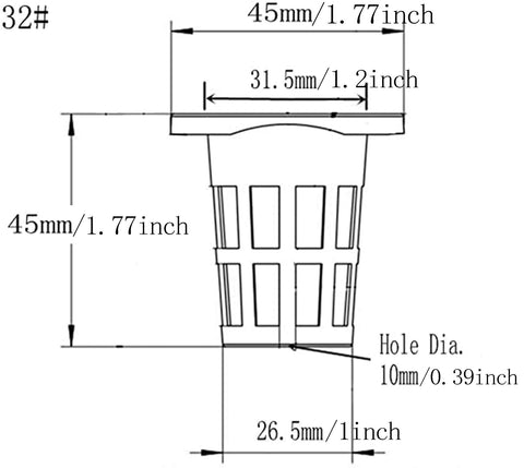 JpGdn 1.75-inch mesh net cup inner diameter view for seedling fit.