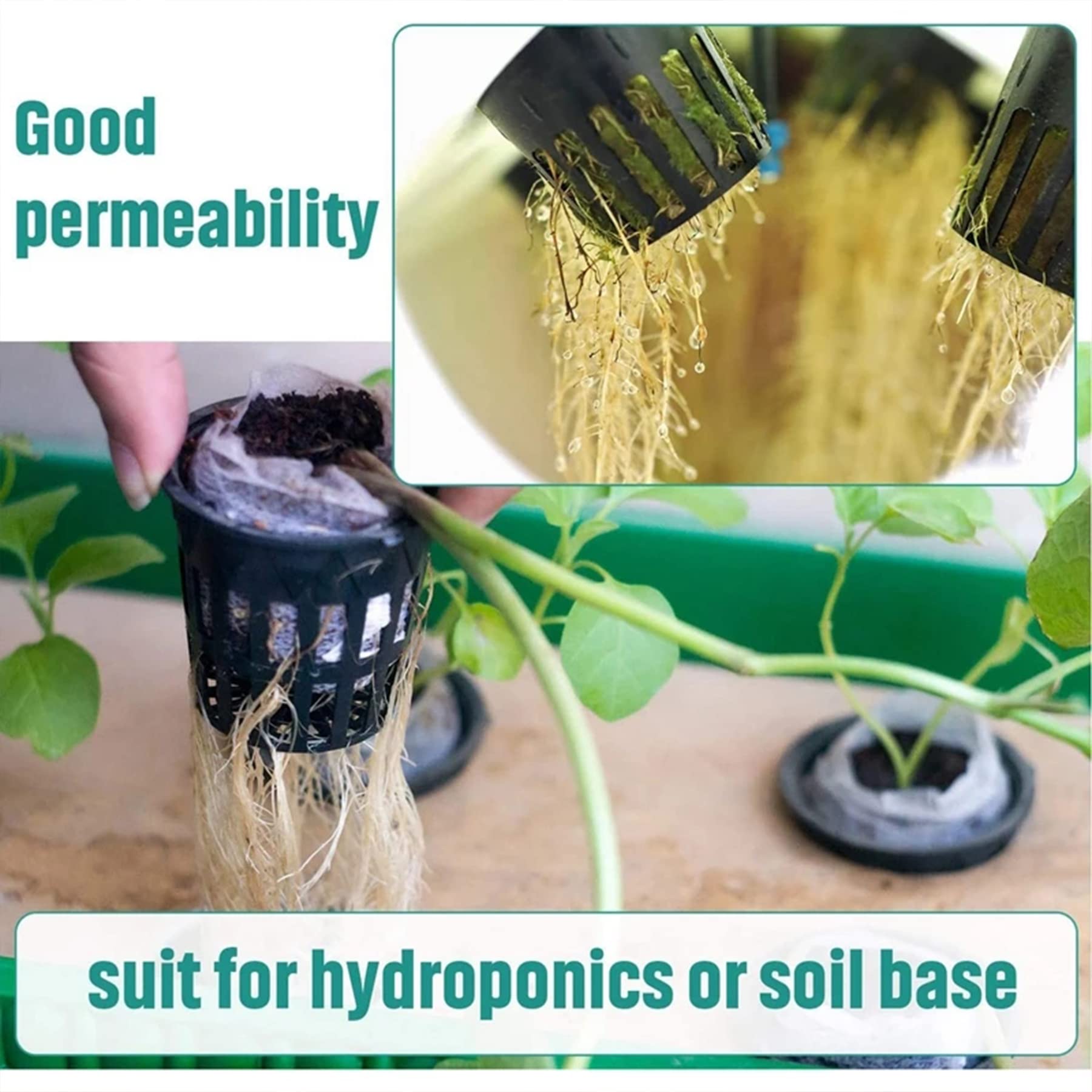 JpGdn net cups with wide lip for easy grip during transplanting.