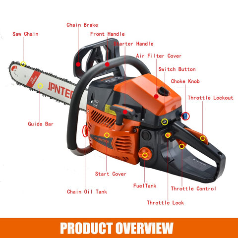 JPNTECH 20-inch bar startup with spring-assisted pull cord enables quick start.