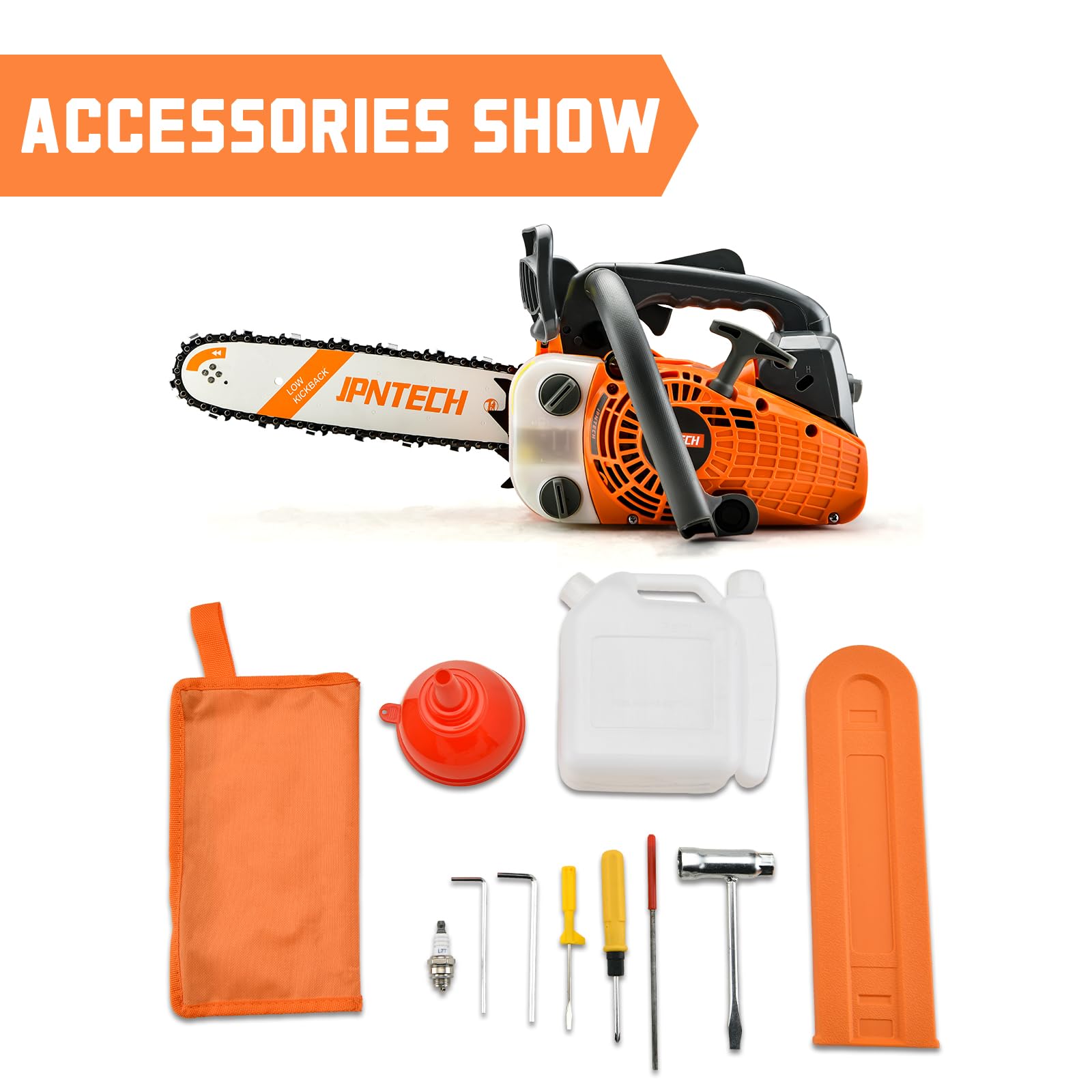 JPNTECH top-handle chainsaw wrap-around handle for improved grip and reduced fatigue.