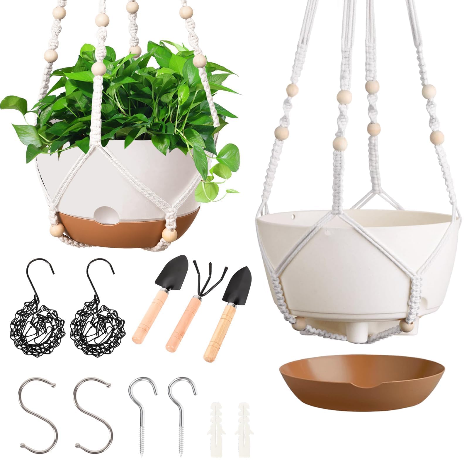 JPPSUJJ self-watering 10-inch hanging planter in white for busy homes.