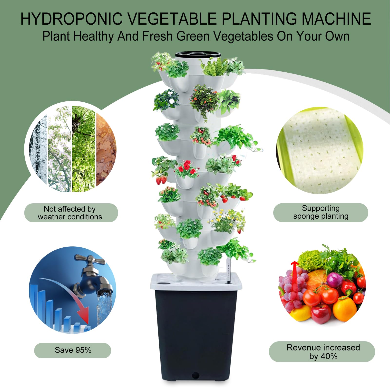 JPWDDWYT Hydroponics Tower in kitchen offers convenient access to fresh greens.