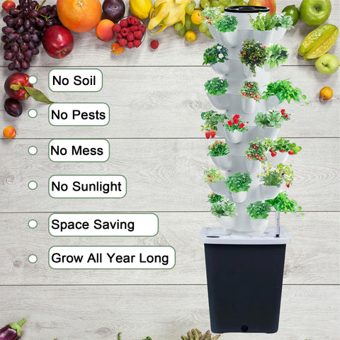 JPWDDWYT Hydroponics Tower with pump and movable tank enables easy relocation.