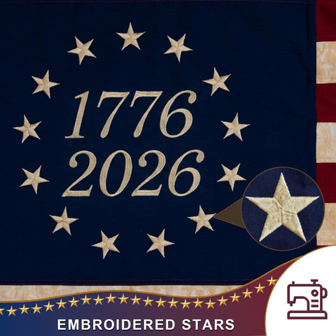 JRED tea-stained Betsy Ross flag ready for classroom or hallway display.