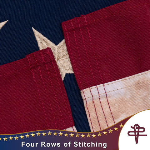 JRED Betsy Ross flag features brass grommets for easy hanging.
