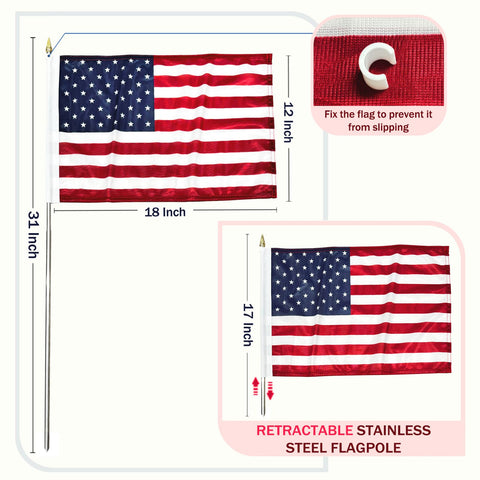 JRED handheld US flag with retractable pole for easy display
