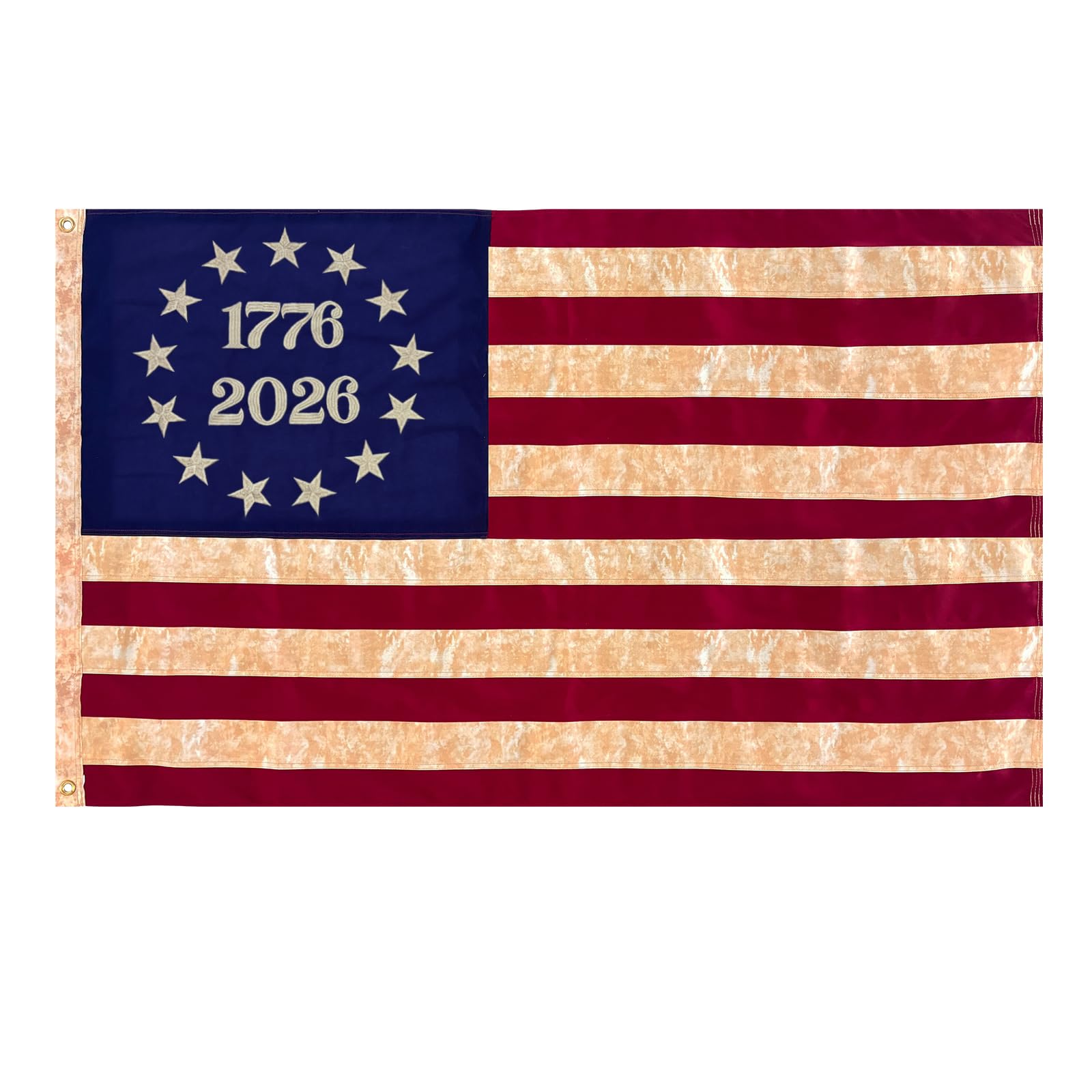 JRED Betsy Ross flag with tea-stain finish for porch or garden display.