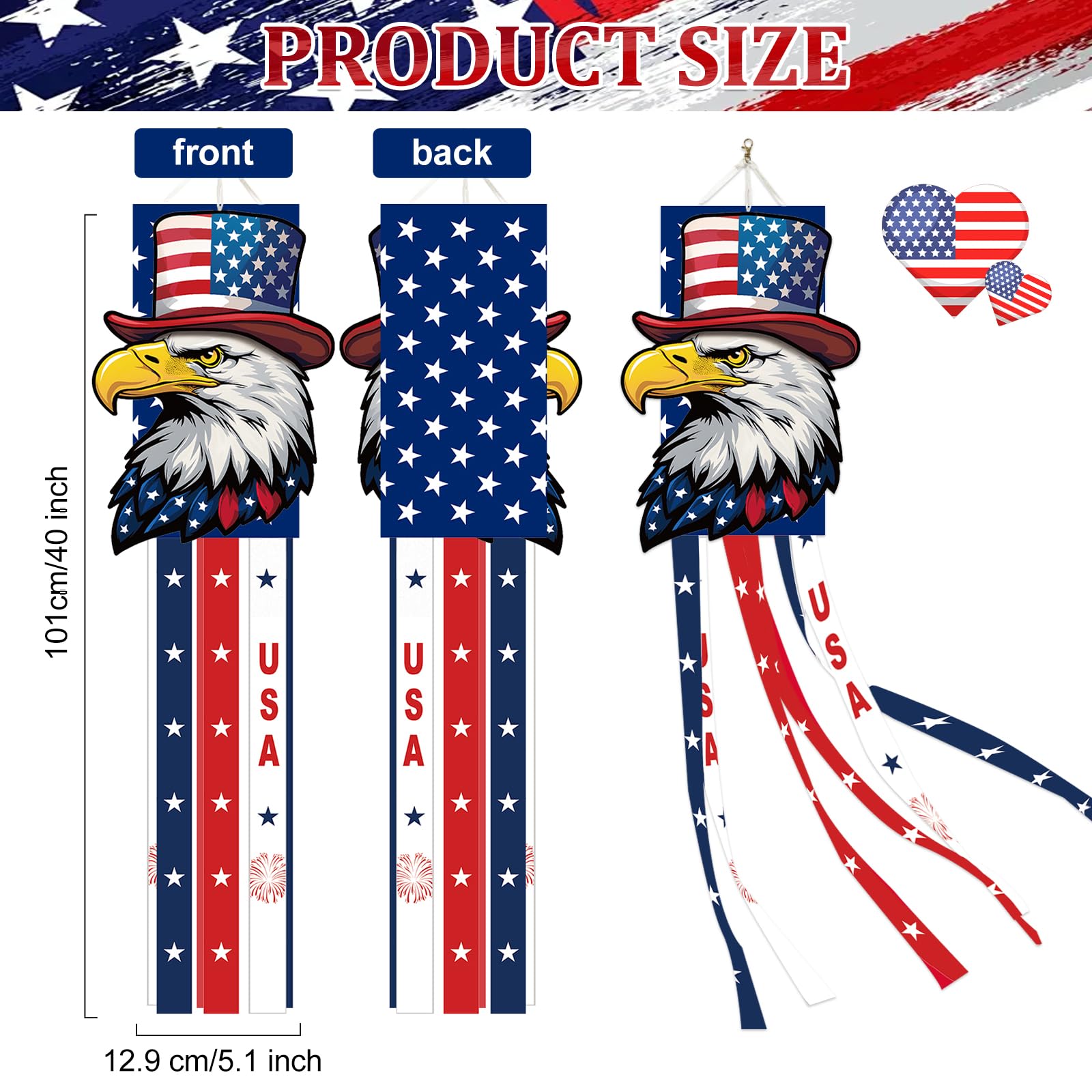 Jremreo patriotic eagle head windsock with star hat for porch decor