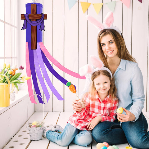 Jremreo windsock with purple streamers ideal for Easter outdoor decor.