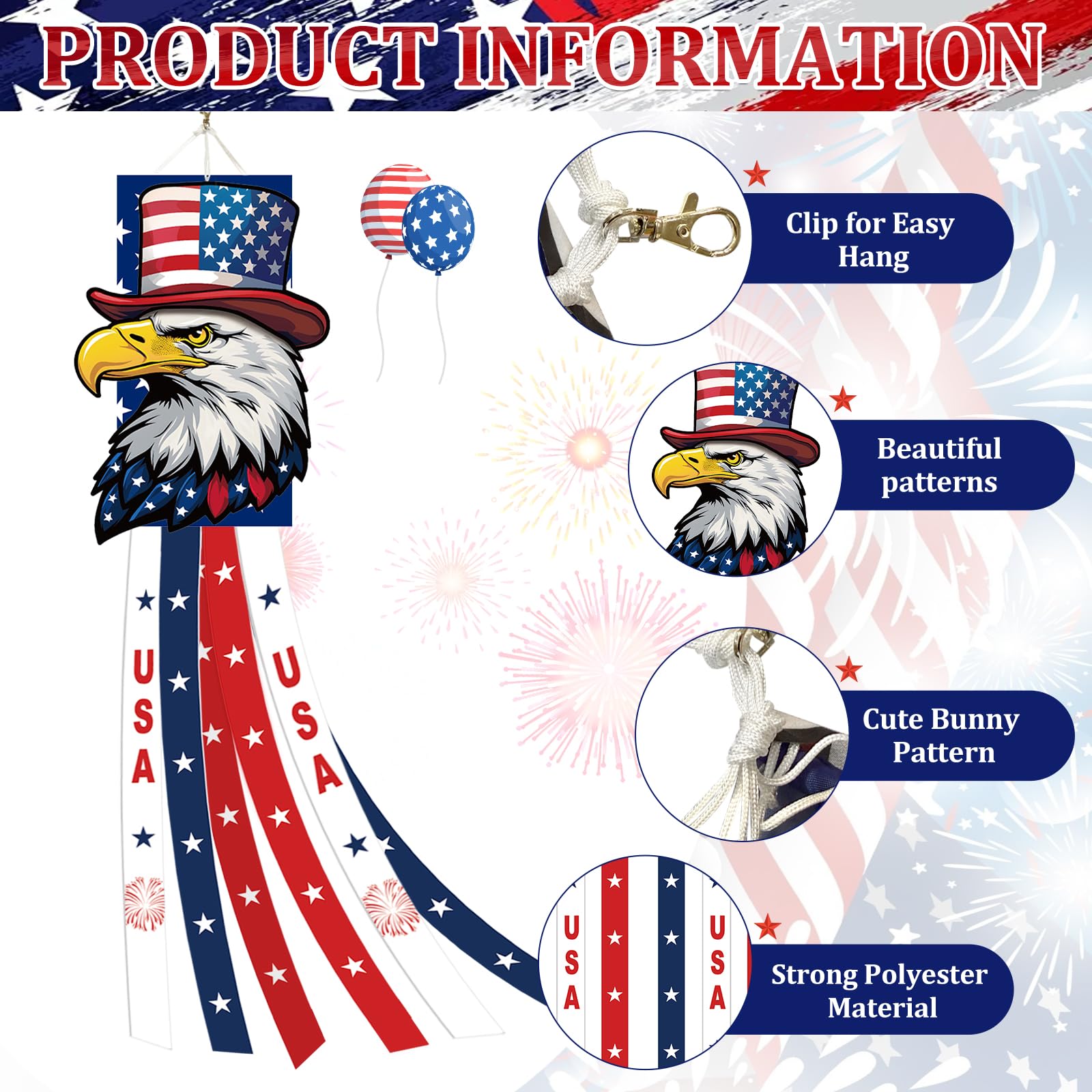 Jremreo red white blue streamers windsock adds seasonal color