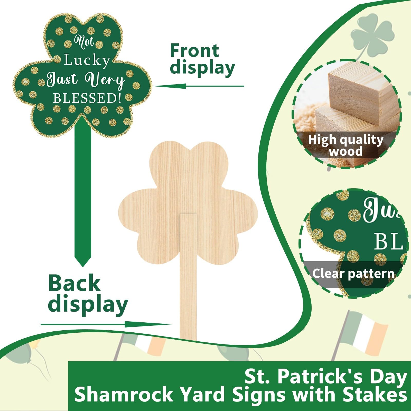 Jremreo shamrock signs with golden glitter for lawn sparkle