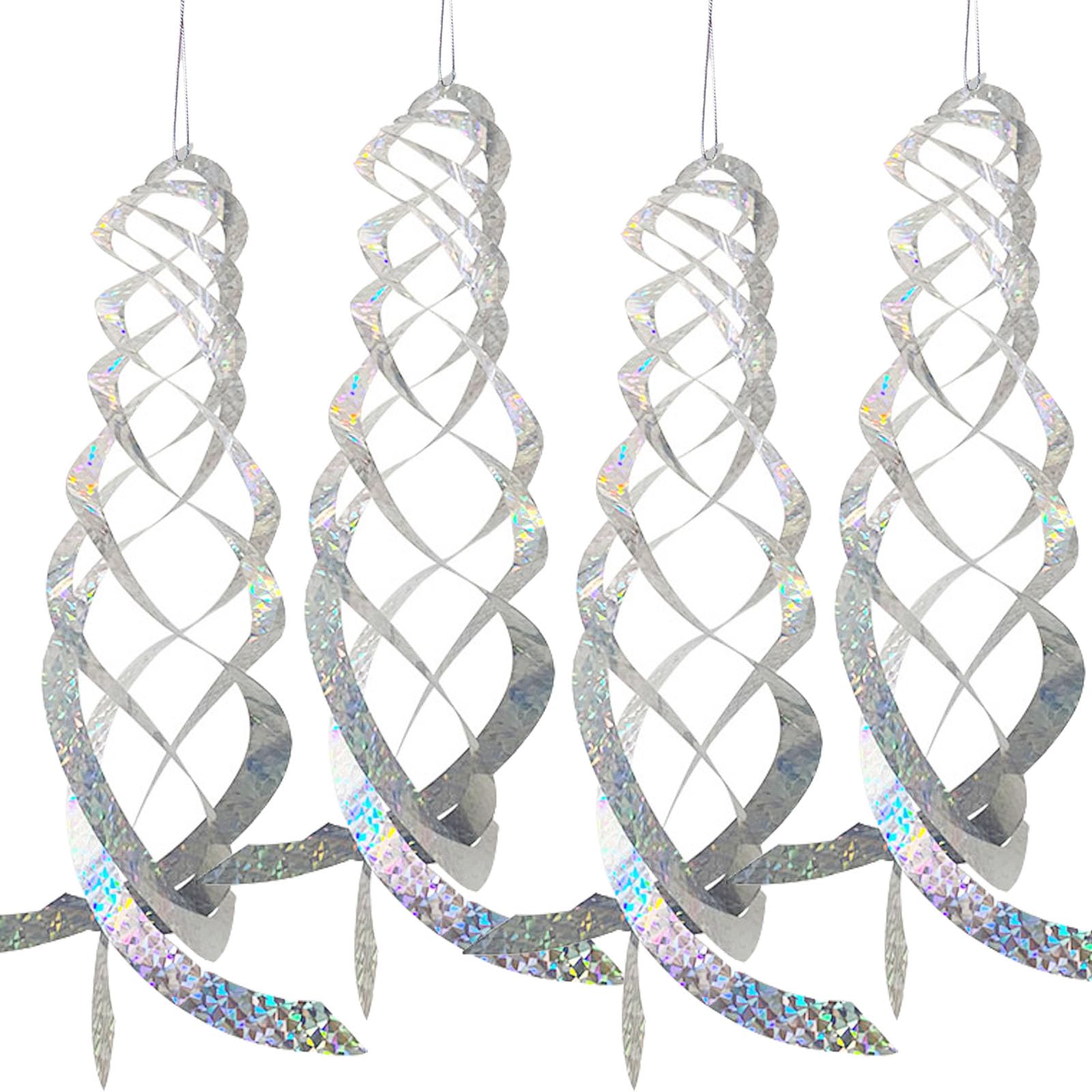 Jremreo silver spiral bird deterrents reflect sunlight to deter birds.