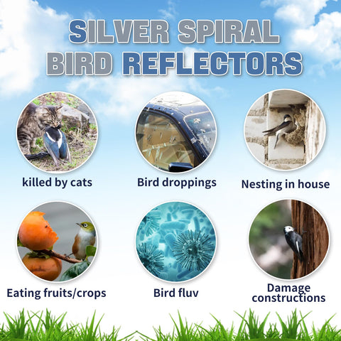 Jremreo 20-inch spiral reflectors suit patios and trees to reduce visits.