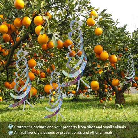 Jremreo reflective deterrents spin gently, adding motion and shine outdoors.
