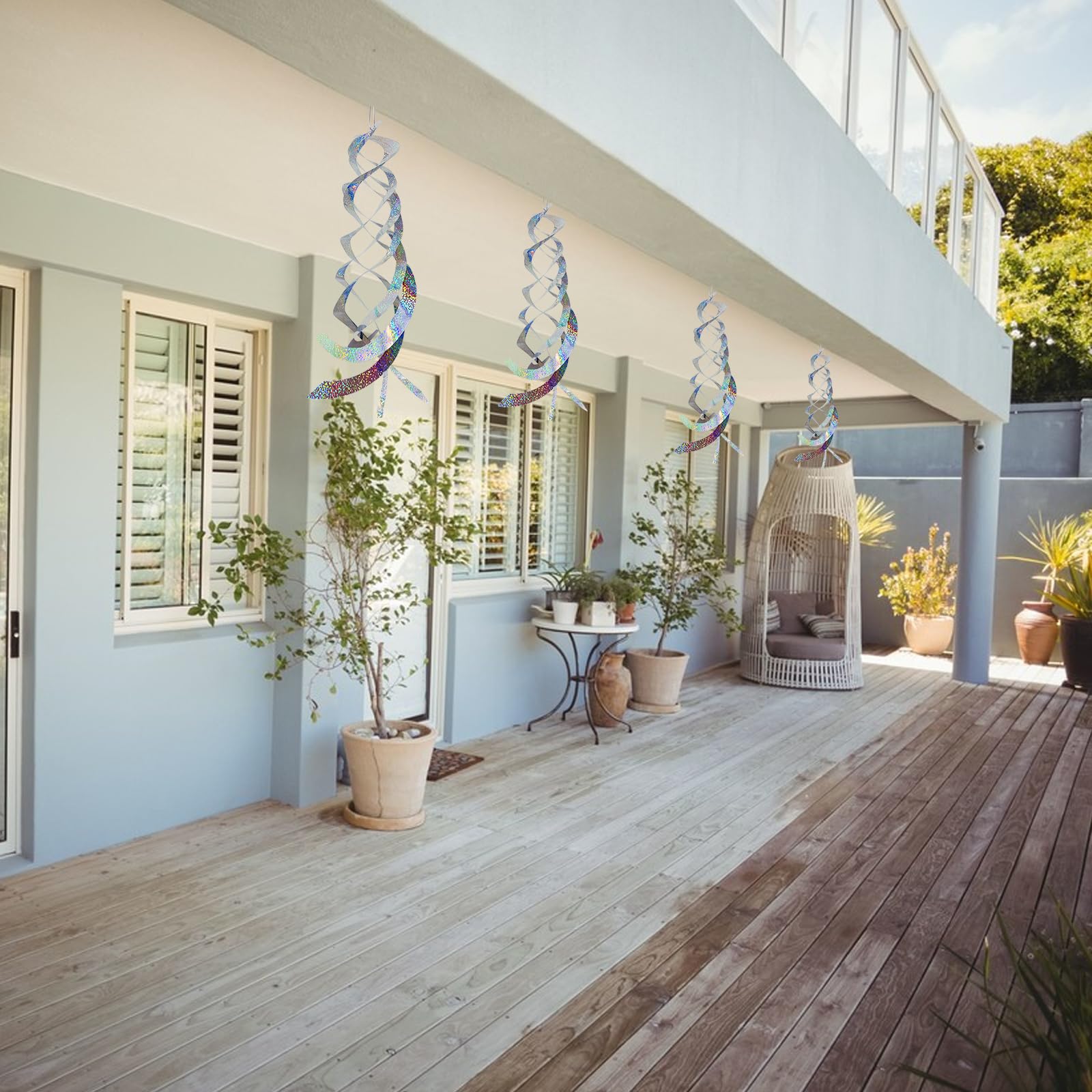 Jremreo garden reflectors brighten mornings and keep birds away from plants.