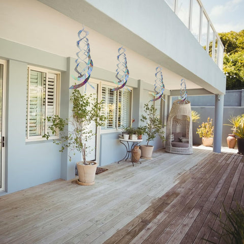 Jremreo garden reflectors brighten mornings and keep birds away from plants.