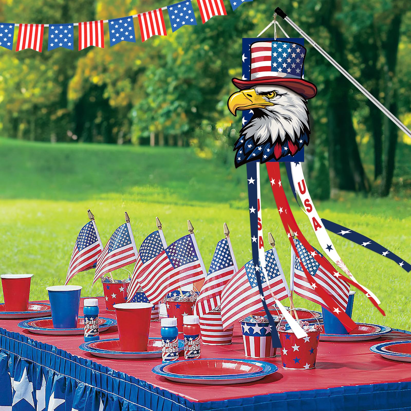 Jremreo USA letters and stars windsock brightens parades and memorial day decor
