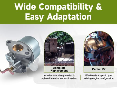 Replacement kit includes carburetor and gasket for worn component refresh.