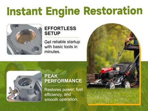 Sturdy carburetor body highlights durable construction for long-term reliability.