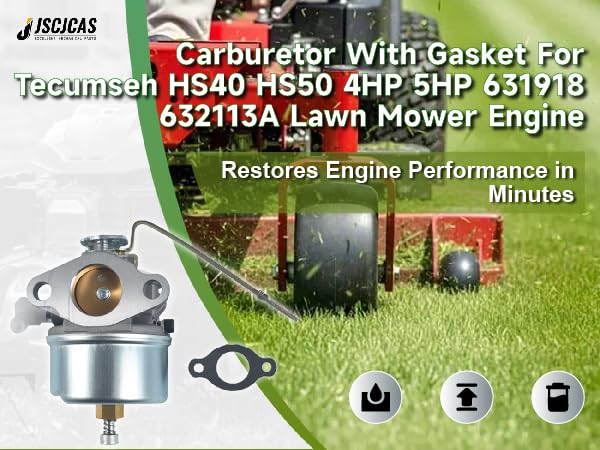 Gasket included with JSCJCAS carburetor for Tecumseh HS40 HS50, ensuring proper seal.