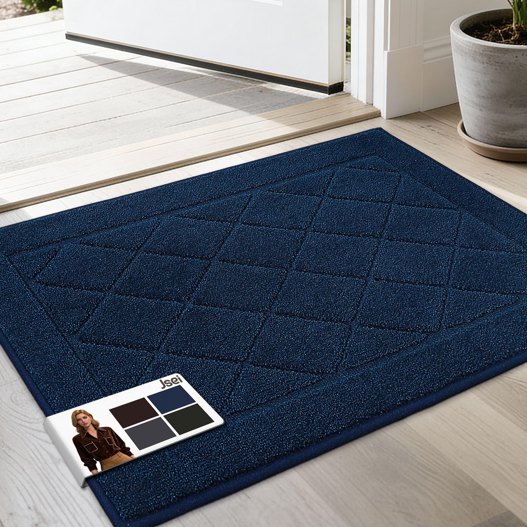 JSEI Dirt Trapper Door Mat 20x32 front view in navy reduces dirt at entry.